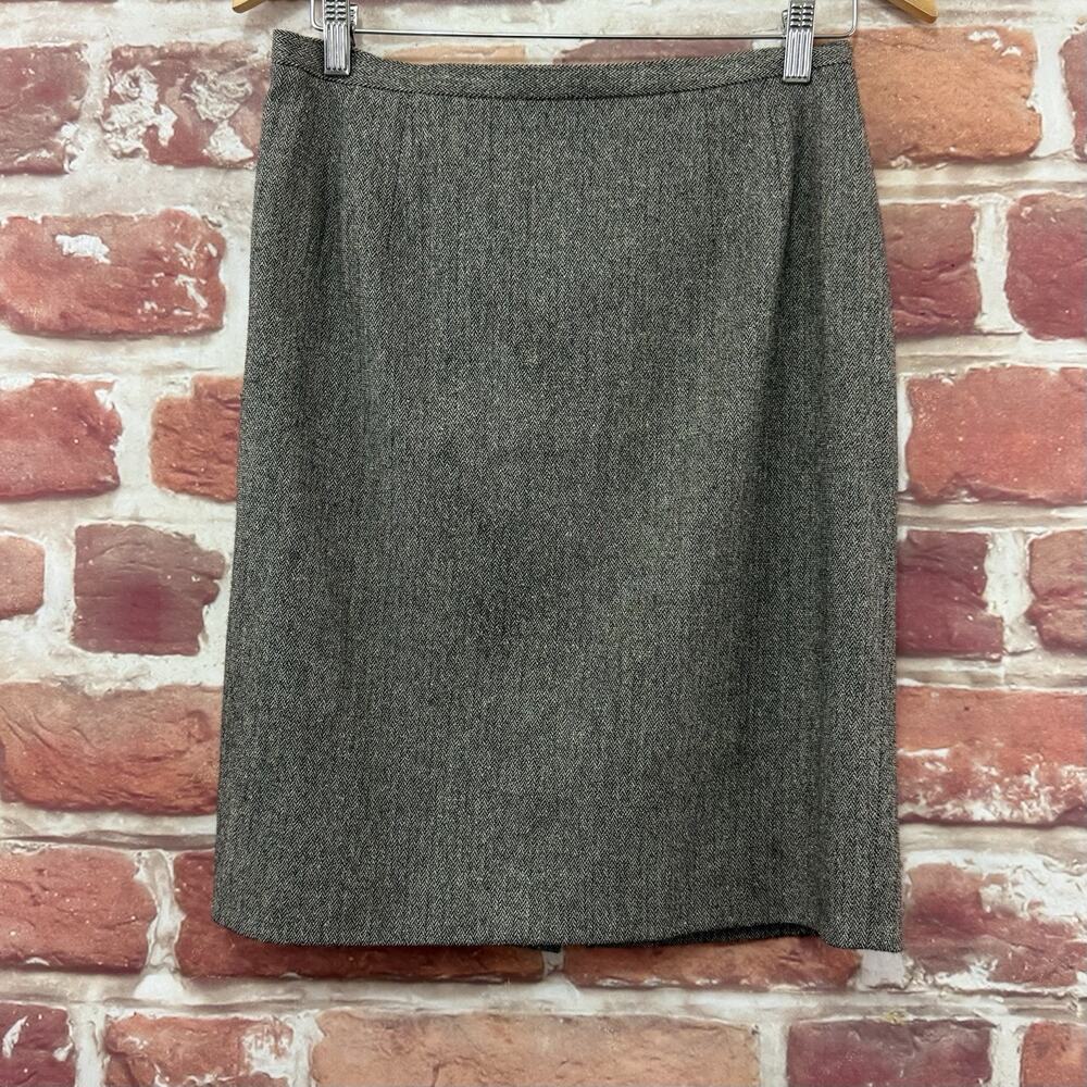 VTG Talbots Skirt Women's 10 Black White Silk Wool Blend Career Work Zip Up